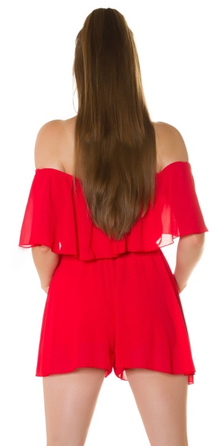 Trendy off-shoulder jumpsuit rood